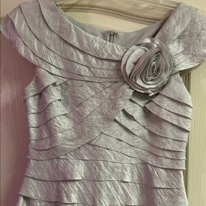 London Times Silver Asymmetrical Dress with Floral Accent